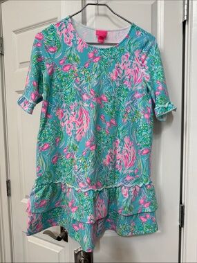 Lilly Pulitzer Girl XL 12-14 Amalfi Blue BEST FISHES KAILYN DRESS
